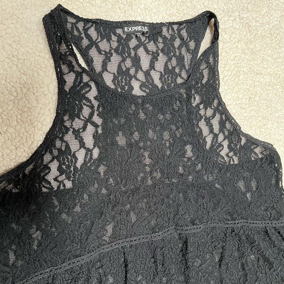Express black lace eyelet flare hem empire waist sleeveless sheer tank top - Picture 5 of 12